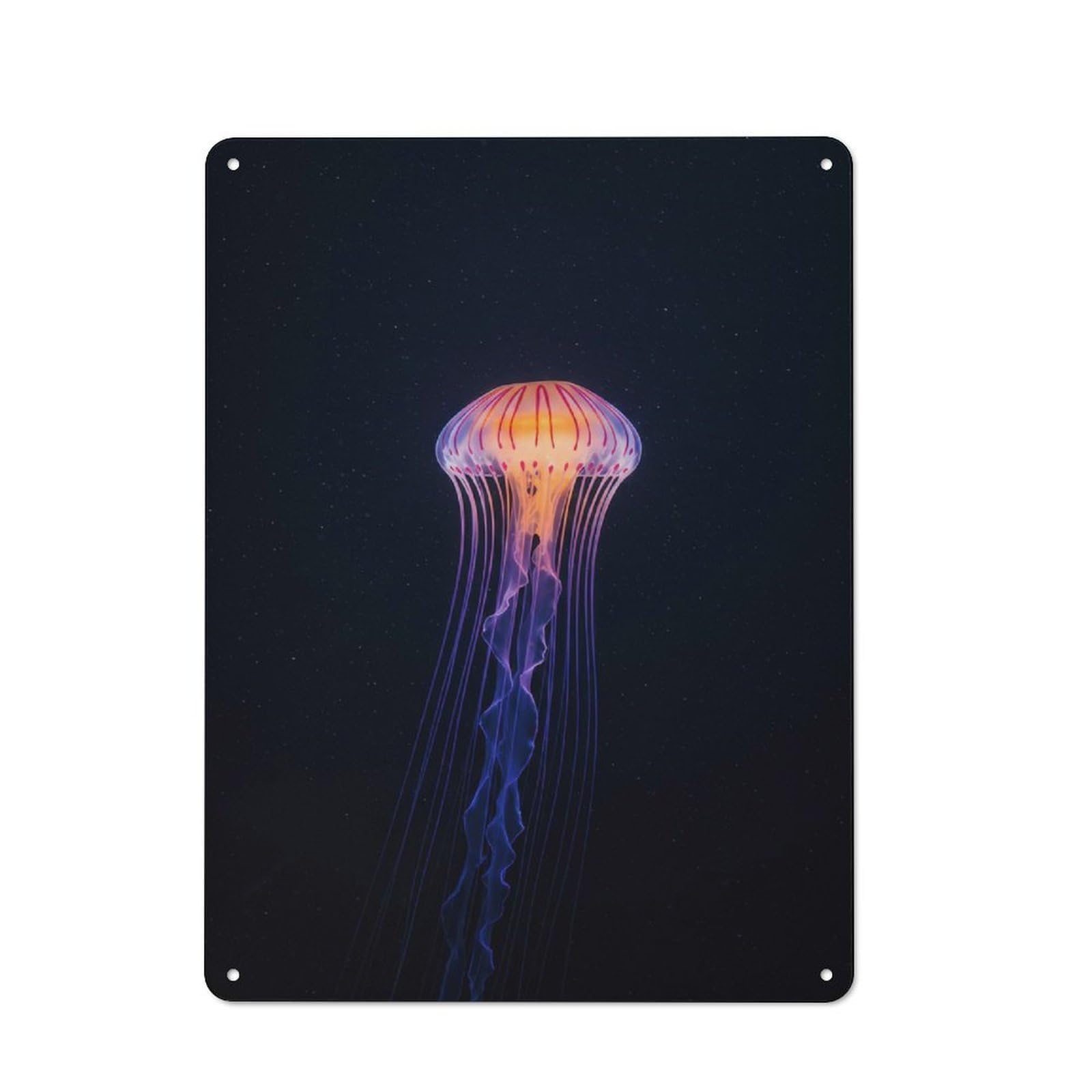 Glowing Jellyfish in Dark Ocean Industrial-style Tin Sign 40x30cm for Garage Or Workshop, for Garage, Workshop And Man Cave Decoration