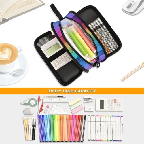 Image of Pencil Case Large Pen Bag with Zipper Check Colorful