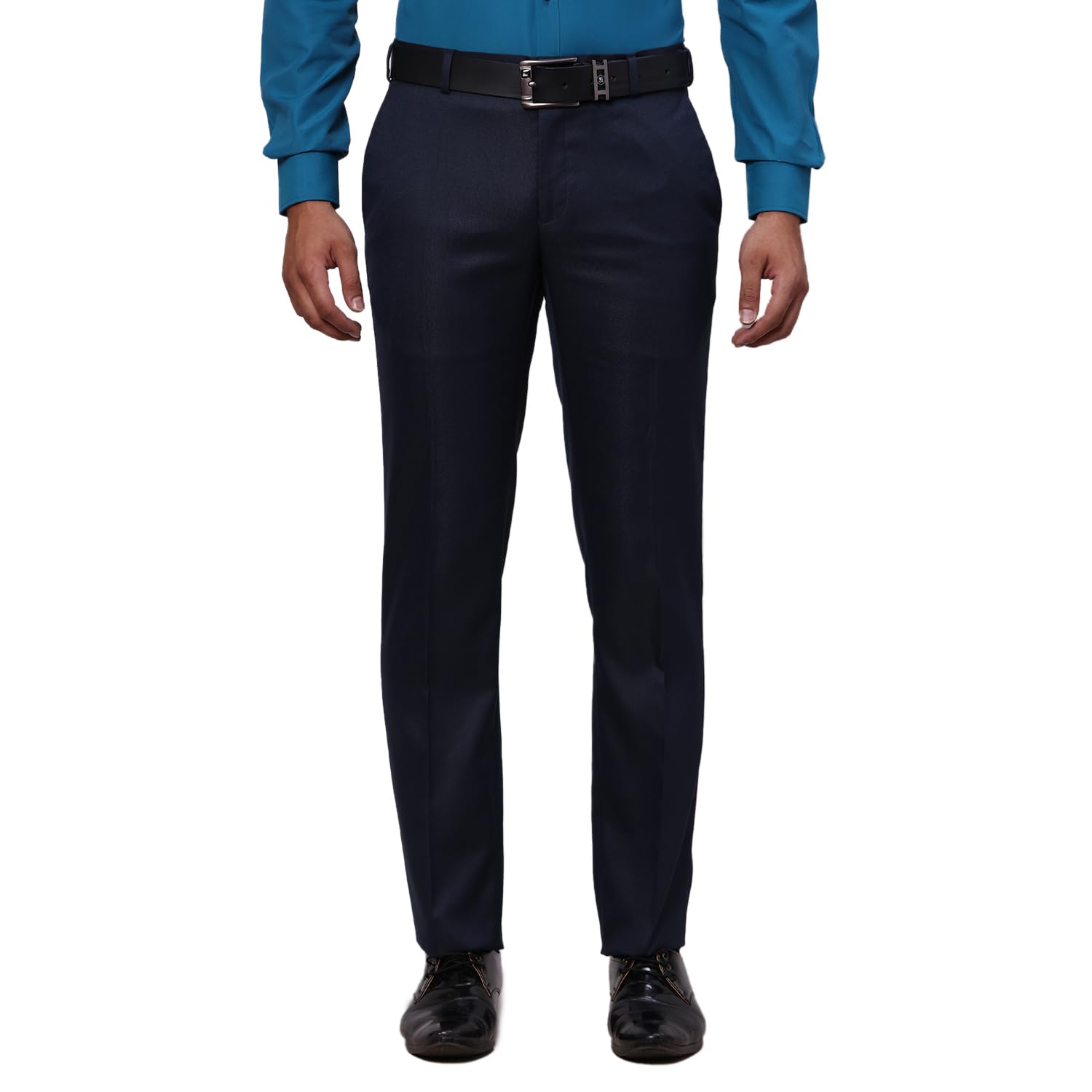 raymond Men's Mid Rise Slim Fit Structure Pattern Polyester Viscose Blend Flat Front Trouser-picture-15