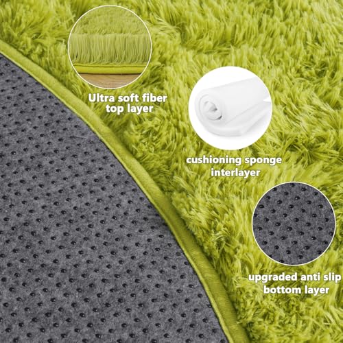 4'x4' Grass Green Round Rug for Bedroom, Ultra Soft Fluffy Circle Rug for Kids Girls Boys Room, Cute Shag Rugs for Living Room Playroom Tent Castle Home Decor Rug
