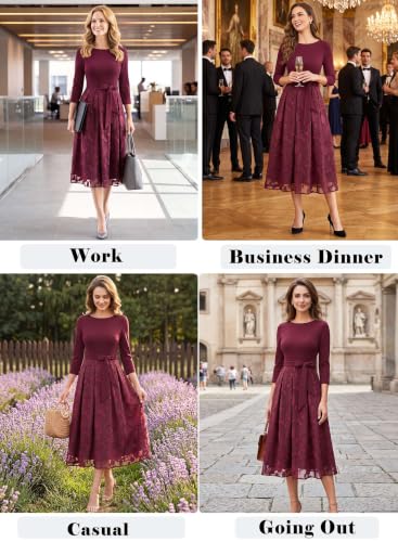 Image of VFSHOW Womens Work Business Casual Church Pockets Belted A-Line Midi Dress