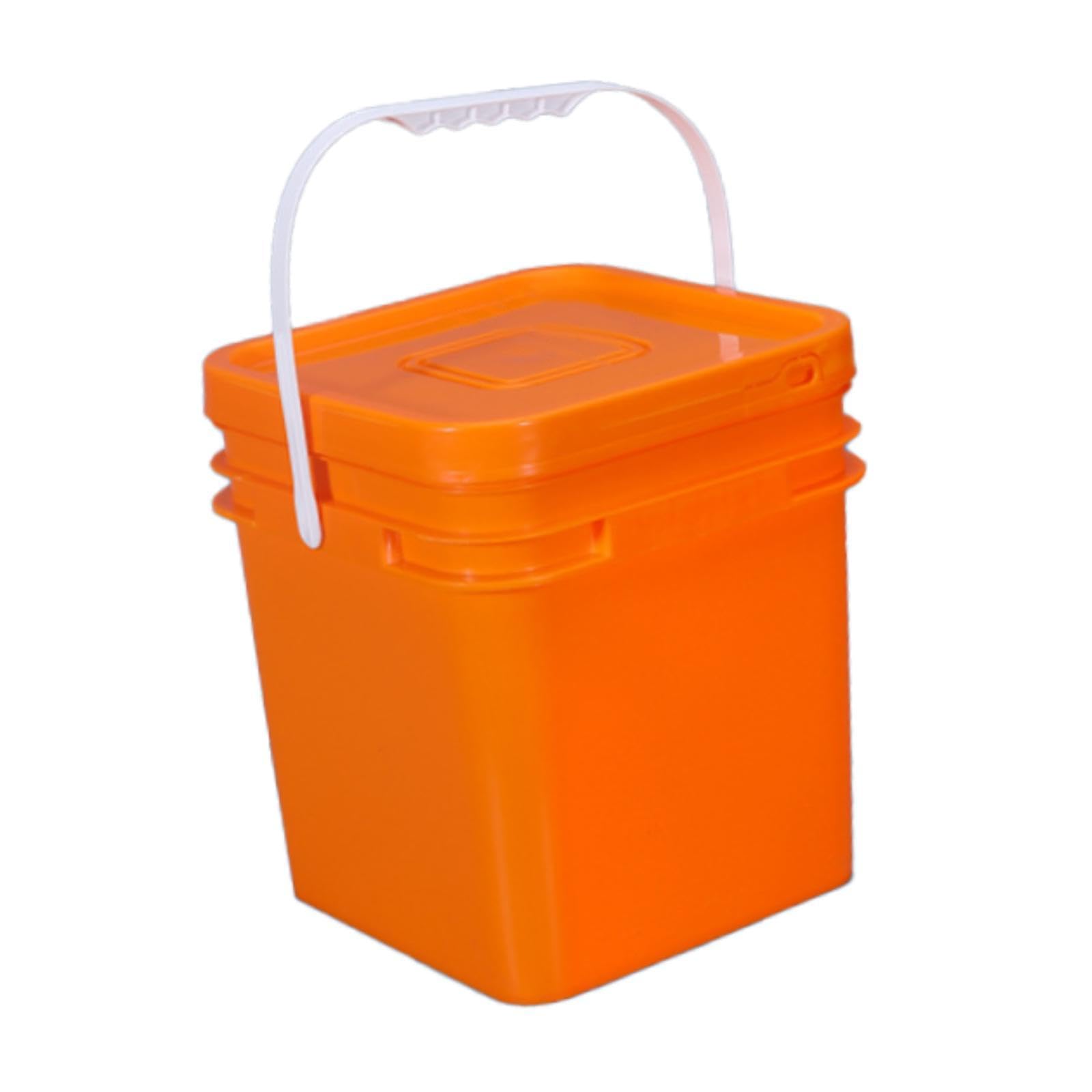 Quadratischer 10-Liter-Eimer, Vorratsbehälter für Lebensmittel mit Griff und Deckel, für alle Zwecke, Eimer für Camping, Autowäsche, Orange