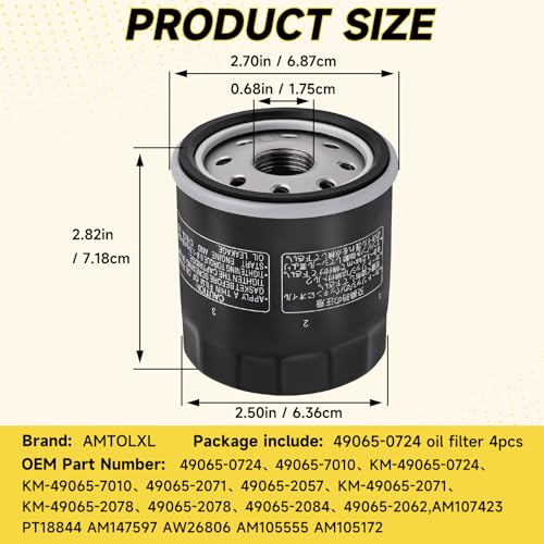 Image of 49065-0724 Oil Filter for Kawasaki 49065-7010, Fit Kawasaki FH381V-FH721V, FH601D-FH770D, FX751V-FX1000V, FJ180V, FX801V, FX850V Engines, Replaces AM107423,120-634,1016467,49065-2071 4 Pcs