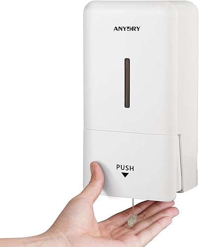 Miniatura 9 de Dispensador de jabón manual de 27oz (800 ml) de montaje en pared, ideal para baños comerciales, restaurantes, hoteles, uso con jabón de manos Plata