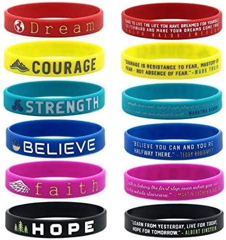 (6-Pack) Inspirational Quote Bracelets, Variety Pack - Dream Courage Strength Believe Faith Hope