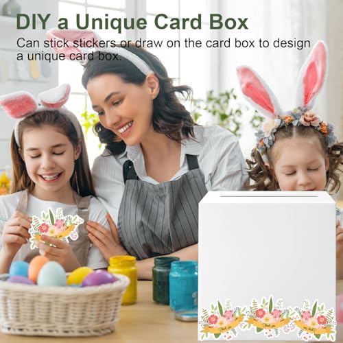 Image of White Card Box Raffle Box Cardboard Receiving Money Box Holder for Graduation, Valentine's Day, Wedding Reception, Baby Showers, Anniversary, Birthday, Party