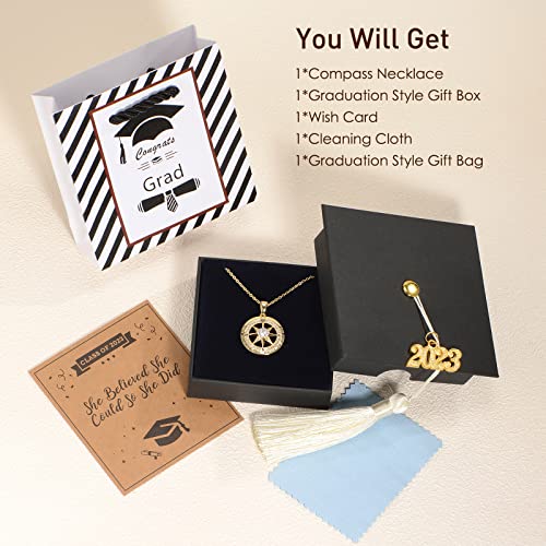 Graduation Gifts For Her 2023, Graduation Necklaces For Girls, S925 Sterling Silver Compass Necklace For Women, College Graduation Jewelry Gift, Senior High School Middle School Graduation Gifts For Wife Girlfriends Teen Girls Sister Daughter Niece #TOP3