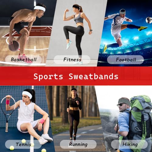 Image of Sweatbands Sports Headbands for Men & Women - 3 Pack Moisture Wicking Cotton Headband for Tennis, Basketball, Running, Gym - Sweat Band