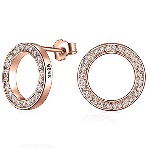 Elensan 925 Sterling Silber Kreis Kristall Ohrstecker Hypoallergen Ohrring für Frauen (Rose Gold)