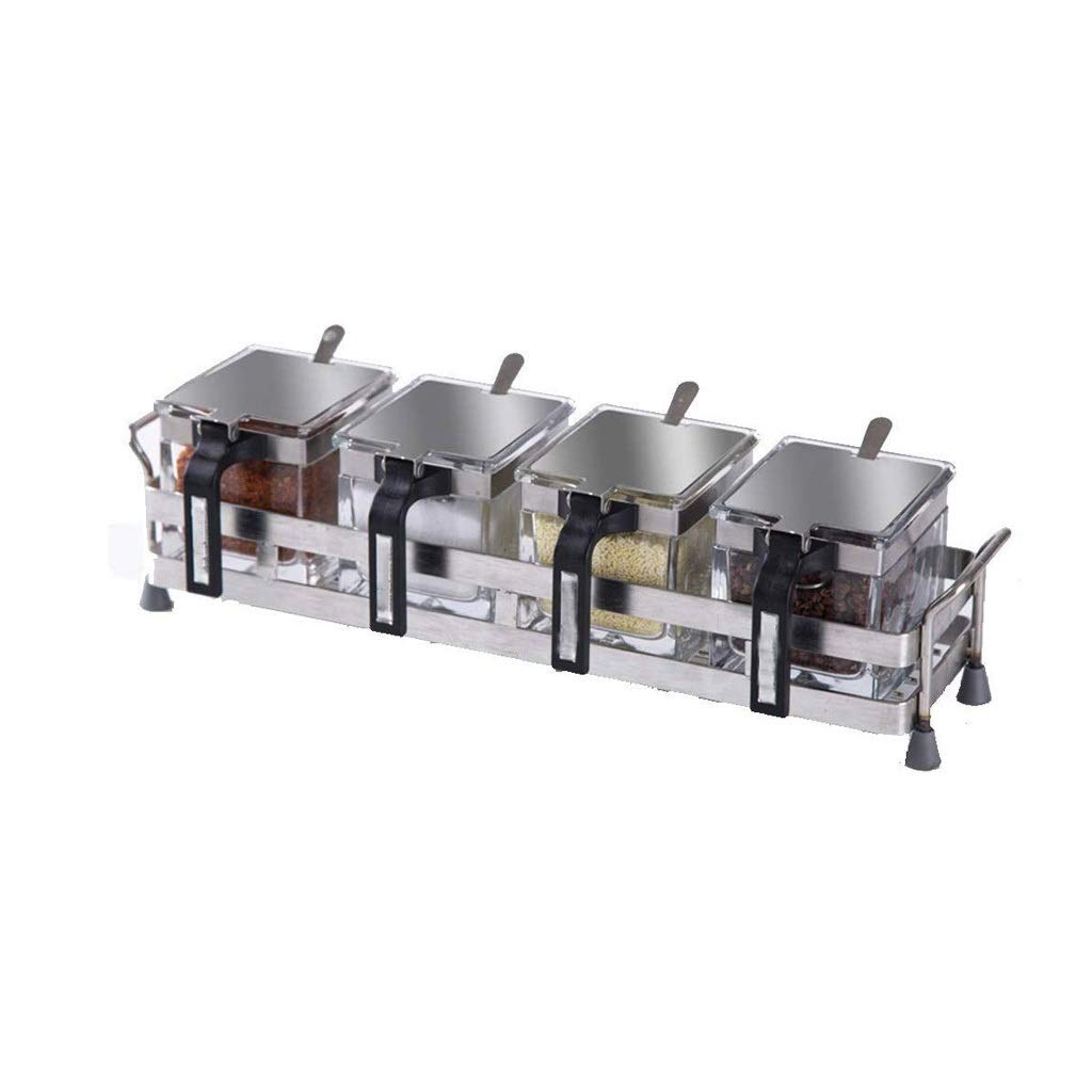 CMBSSTFC Barattoli per condimenti, Contenitore per Sale da Cucina, Bottiglia per condimenti in Acciaio Inossidabile, Set di scatole per condimenti Serbatoio per Sale in Vetro da Cucina Barattolo per