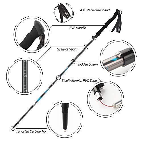 BISINNA Collapsible Trekking Hiking Poles- 2 Pack Folding Aluminum 7075 Walking Sticks with Quick Lock Antishock System,4 Season Accessories,Telescopic, Collapsible, Lightweight for Men Women