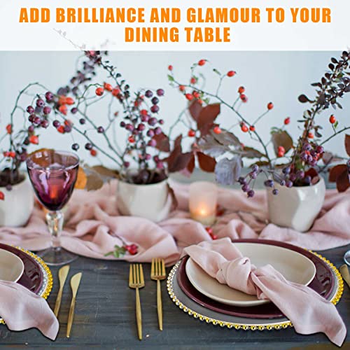 Didaey 24 Pack 13 Inch Clear Charger Plates Bulk Round Beaded Chargers Plates Plastic Decorative Charger Plates With Gold Beaded Rim For Kitchen Wedding Events Dinner Party Tabletop Home Decor #TOP5