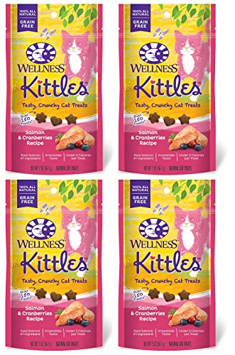 Wellness 4 Pack of Salmon & Cranberries Kittles, 2 Ounces Each, Crunchy Natural Grain-Free Cat Treats