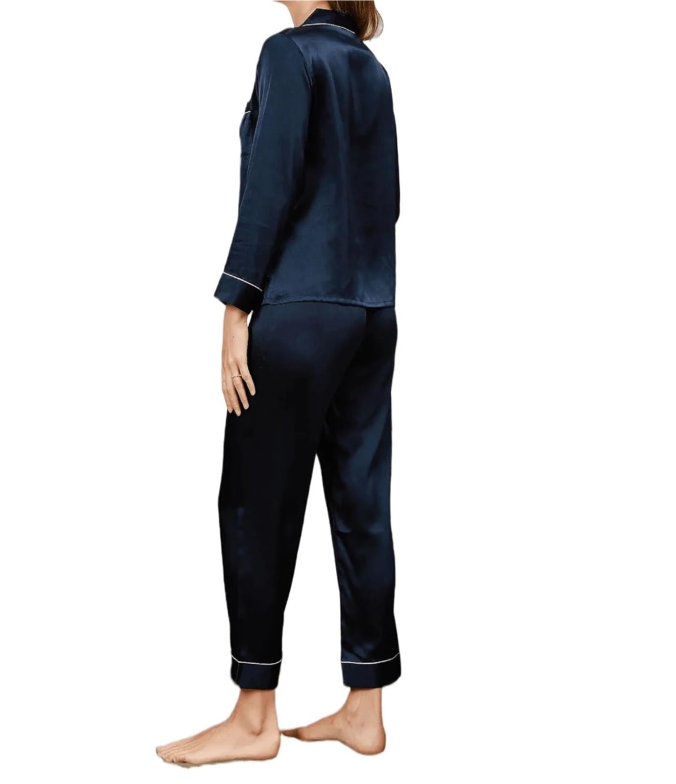 Pijama de satén de Seda Morera para Mujer, 22 mm, Manga Larga, Color Rojo Liso, 2 Piezas (Blanco, M) (Rosa, XL)