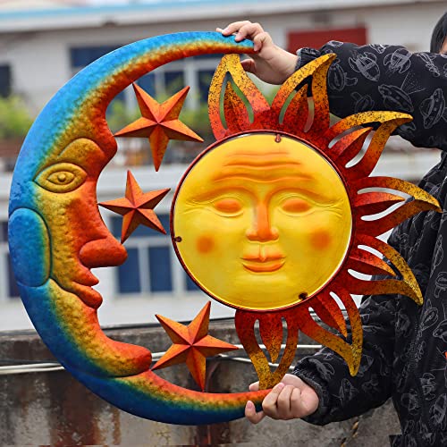 BVLFOOK Metal Larger Size 29 Inch Sun Outdoor Wall Art