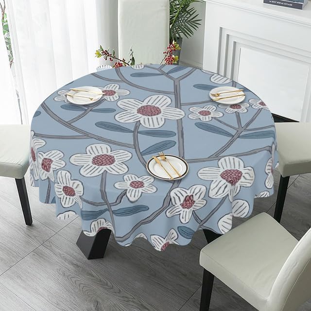 Miniatura 4 de Blue Floral Round Tablecloth Table Cloth Decor Washable Table Cover with Wrinkle Resistant for Home Kitchen Dining Room Picnic Camping Party Holiday