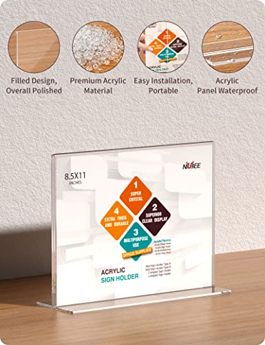 Image of NIUBEE Acrylic Sign Holder 8.5 x 11 Horizontal T-Shape Flyer Stand 6 Pack
