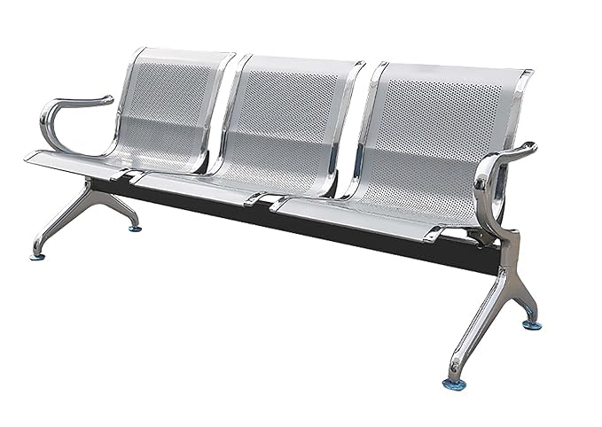 GARDEN DECO Three Seater Waiting Area Chair, Solid Chair for Airport | Hospital | Clinic | Reception | School | University | College | Garden | Public Places(Mild Steel, Iron, Silver)