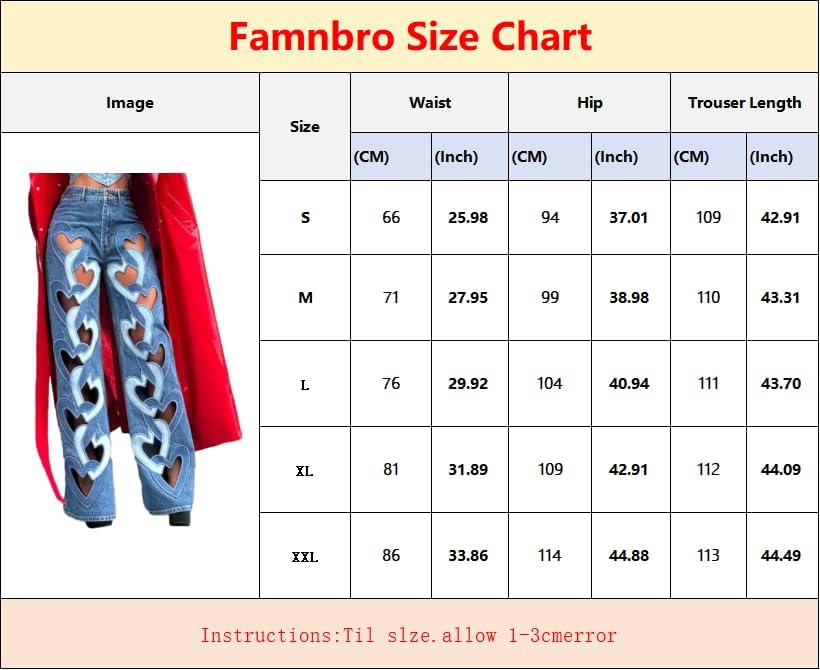 Famnbro Womens Ripped Jeans Heart Cutout Baggy Y2k High Waisted Straight Wide Leg Sexy Denim Pants - Image 6
