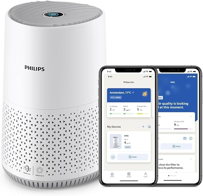 PHILIPS Light Cleaner 600 Series, Energy Purifier with Smart Sensor, For Men with an Allergy, HEPA Filter Wijdered 99.97% of All Purifying Substances, Dead 44 m2, App Operation, Wit (AC0651/10)
