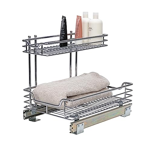 Household Essentials Glidez 2‑Tier Multipurpose Chrome‑Plated Steel Pull‑Out/Slide‑Out Under Sink Organizer, Chrome Finish by Household Essentials - Used condition - US$40.80