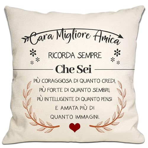 Bommex Cara Migliore Amica Che Sei Più Coraggiosa di Quanto Credi Copricuscini per donne ragazze regalo d'ispirazione per la Migliore Amica regalo di Natale di compleanno (Migliore amica-1)
