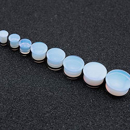 ZS Single Flare Clear Opalite Moonstone Ear Plugs and Tunnels with O-Ring Stretcher Expander Pair3