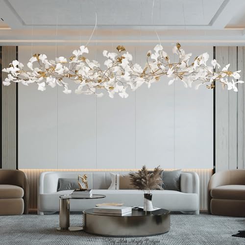 Image of L98 Long Branch Chandelier Ginkgo Leaf Chandeliers Large Modern Brass Chandelier Light Fixtures for Dining Room, Villa, Living Room Kitchen Island