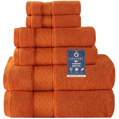 COZYART Orange Badetuch-Set, 6-teilig, 2 Badetücher, 2 Handtücher, 2 Waschlappen, luxuriöse 100 % türkische Baumwolle, 650 g/m², Hotelqualität, weich, saugfähig, Handtuch-Sets für Badezimmer