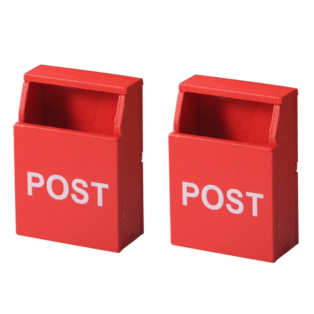 Generic Dollhouse Miniature Mailbox 2pcs Mail Post Box Mini Wooden Letterbox Cute Mailbox Pretend Play Toy For Kids
