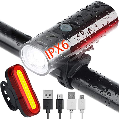 HASAGEI Oplaadbaar fietslicht, 4 lichtmodi waterdichte koplamp (2000 Amh) met zijwaarschuwingslichten en 5 modi achterlicht, kan worden geïnstalleerd op mountainbike, racefiets en scooter