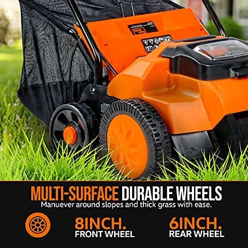review SuperHandy 2 in 1 Walk Behind Scarifier, Lawn Dethatcher Raker Cordless Electric 40V 4Ah 14.2-inch Rake Path with Collection Bag for Yard, Lawn, Garden Care, Landscaping