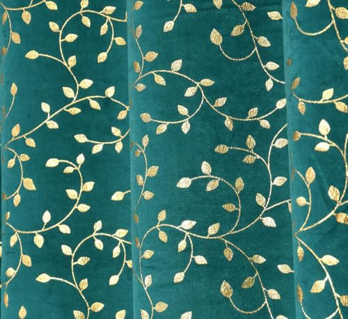 Image of Fabrilia Soft Velvet Printed Window Curtains for Living Room /Bedroom (5 Feet Long, Teal Blue, Pack of 1 Piece)
