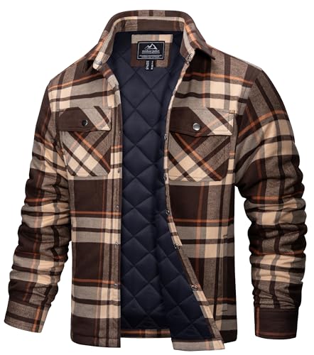Image of TACVASEN Men's Flannel Shirt Quilted Lined Theraml Winter Coat Button Down Insulated Flannel Shirts Jacket