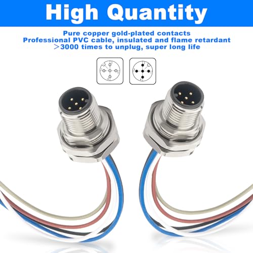 Cable conector aviación M12 5 pines macho 0.2m, pack 2 miniatura 4