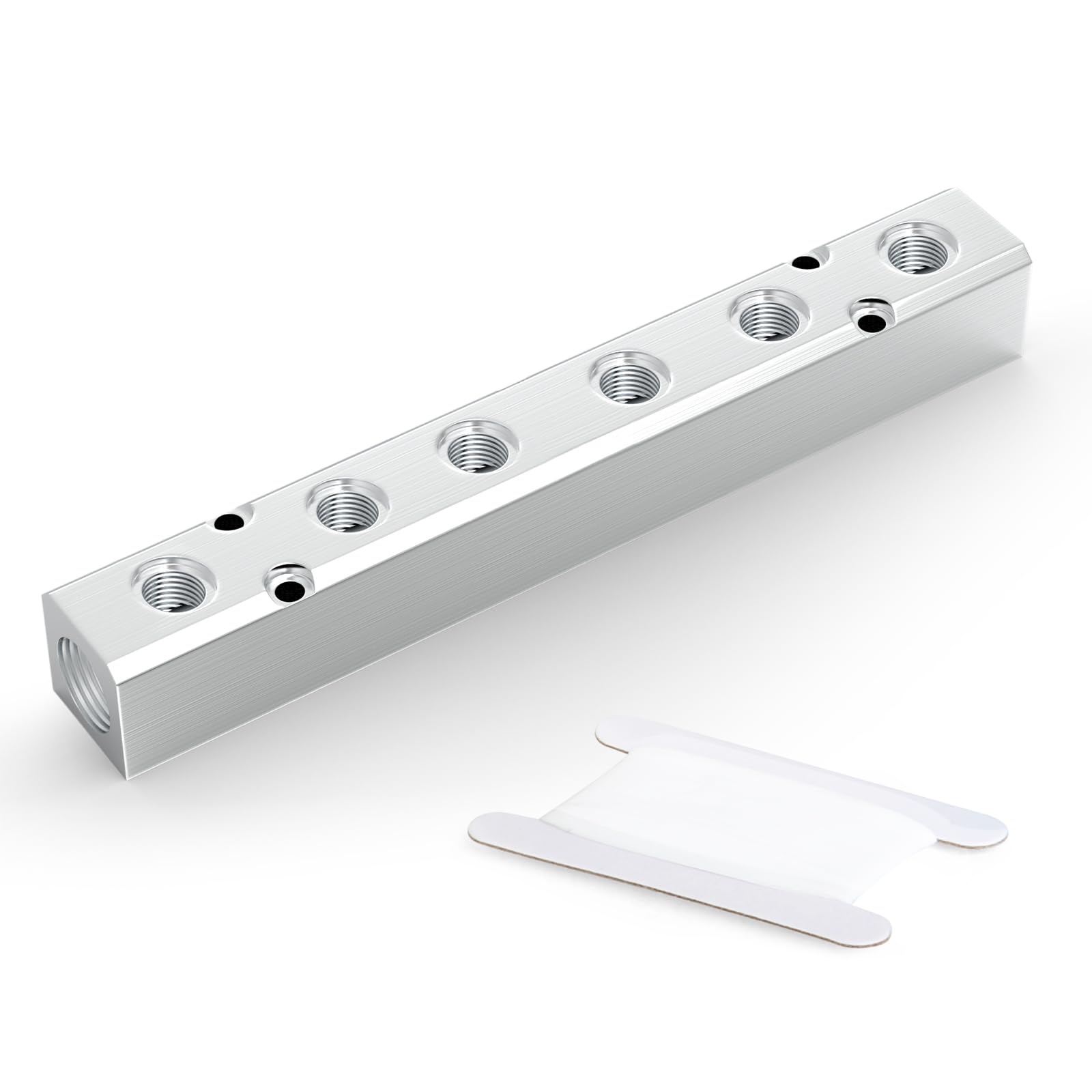 GASHER 1PCS Aluminum 6 Way 8 Port Pneumatic Manifold Air Distribution Block Splitter 1/4" Output Port 1/2" Supply Port