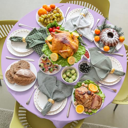 Image of Ragnhild 16 Pack Lavender Plastic Tablecloths for Round Tables, Premium Decorative Light Purple Disposable Table Cloths for Parties, Round Party Table Cover for Birthday Wedding Baby Shower, 84 Inch
