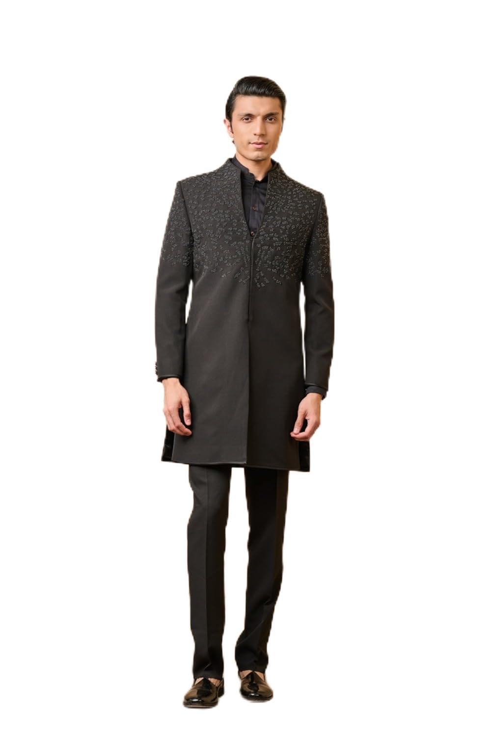 tasva Black Achkan With Front Placement Embroidery For Men-picture-22