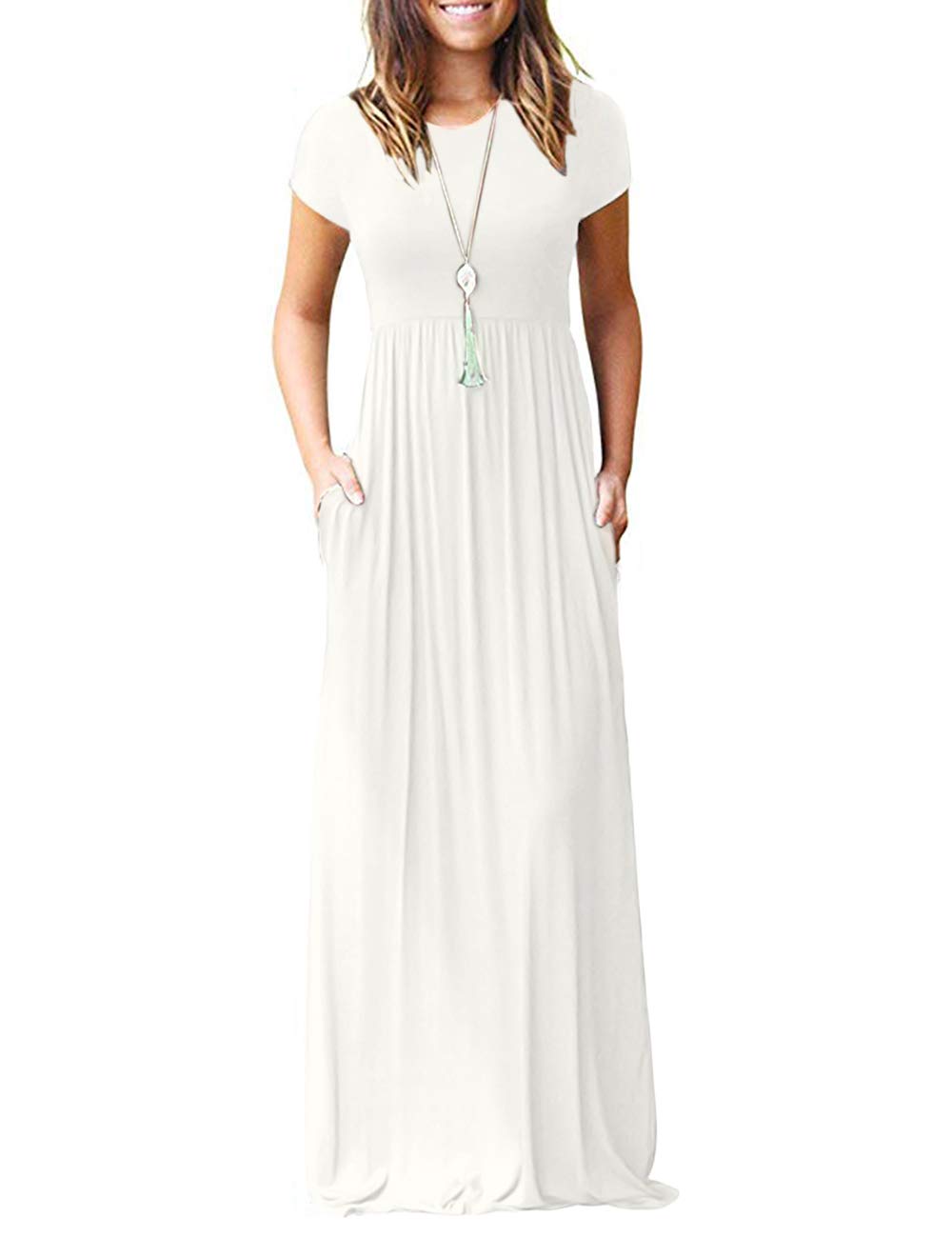 AUSELILY Maxi Vestidos Largos Sueltos de Manga Corta con Bolsillos para muje