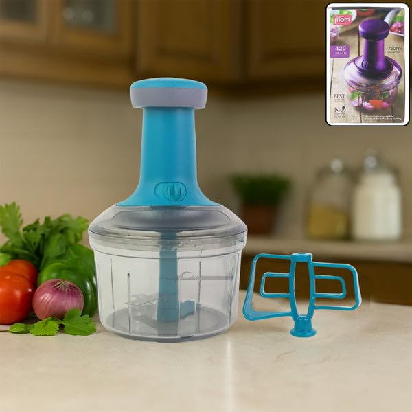 Image of Manual Push Chopper Vegetable Cutter 750ml - Pull String Onion Garlic Chopper BPA-Free Transparent