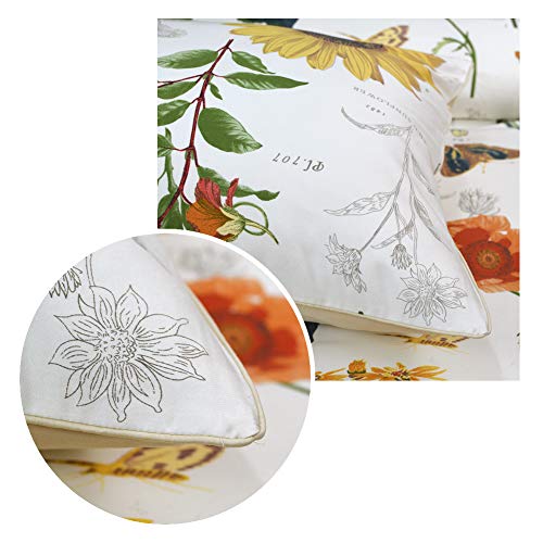 Softta Vintage Shabby Floral Twin Size 3Pc Duvet Cover Set Boho Sunflower Pattern Bedding Set 60% Bamboo Fiber + 40% Egyptian Cotton Small Fresh #TOP6
