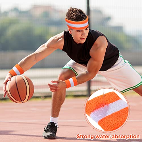 Image of 72 Pcs Bulk Striped Sweatband Set Include 24 Pcs Sweat Absorbing Striped Headbands and 48 Pcs Sweatbands Wristbands Cotton Athletic Sweat Bands for Men Women Gym Sports Workout