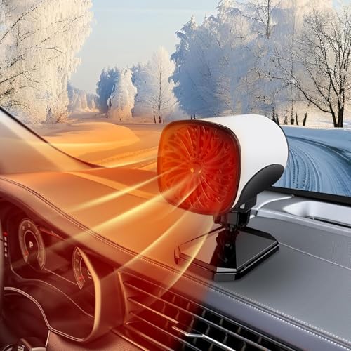 Chuankefanxing Auto Heizung, 12V 150W Autoheizung Fenster Entfroster Demister mit 360° Drehbasis, 2 in 1 Tragbare Auto Heizlüfter, Windschutzscheibe Defroster, Frontscheibenheizung Auto