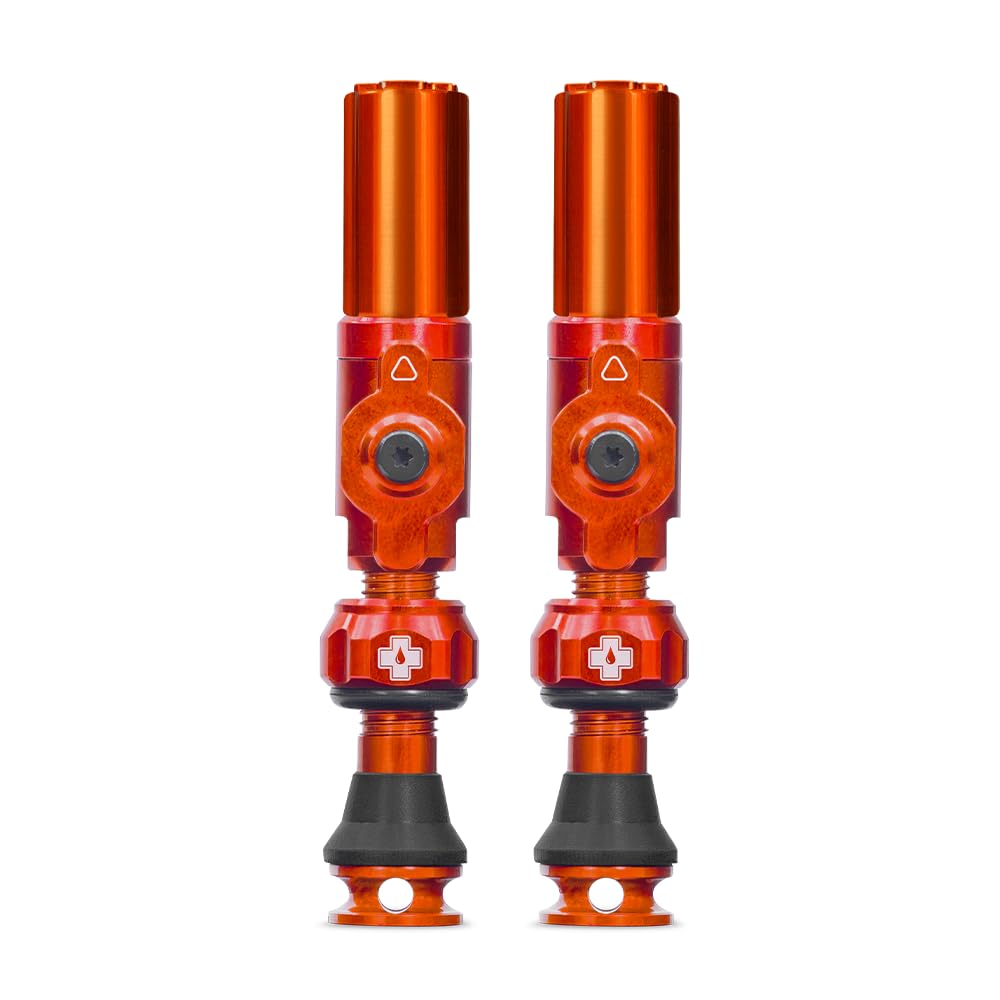 Muc-Off Big Bore Hybrid Tubeless Valves - Maximum Air Flow CNC Aluminium Valve System - Coreless Design for Presta Rims - Fast Inflation and Sealant Fill - Orange, 30mm