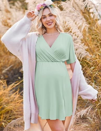 Image of Ekouaer 3 in 1 Labor and Delivery Gown for Hospital Short Sleeve Maternity Nursing Dress Nightgown Postpartum Sleepwear