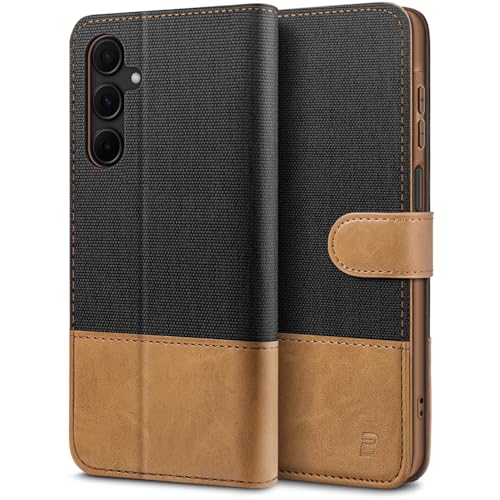 BEZ Case for Samsung A16 5G, Phone Case Compatible with Samsung Galaxy A16 5G, Flip Wallet Cover [Canvas Faux Leather] with Credit Card Holders, Kick Stand, Magnetic Strap Closure, Black