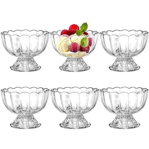 Lawei 6 Pack Glass Dessert Bowls - 5 Oz Glass Ice Cream Cups Mini Trifle Footed Dessert Bowls For Dessert, Sundae, Ice Cream, Salad, Cocktail, Condiment, Trifle