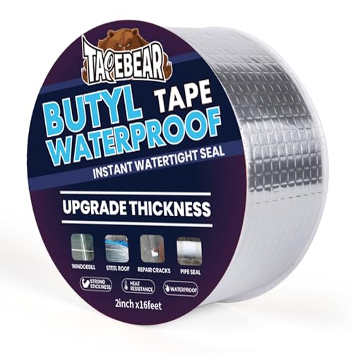 TAPEBEAR Cinta de Butilo Extra Gruesa 50mm x 5m, Cinta Selladora Aluminio 1.3mm para Reparación Techos RV Barcos Tuberías