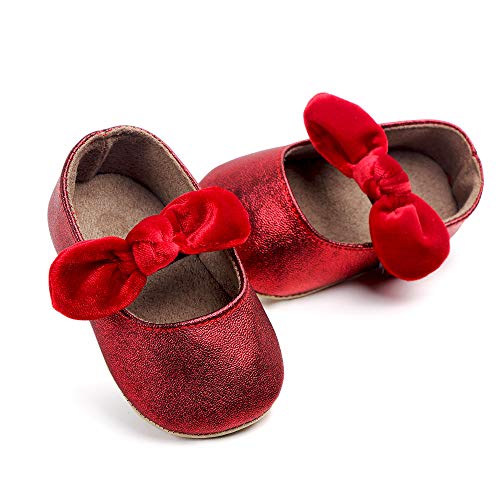 Csfry Baby Girls Mary Jane Flats With Bownot Non Slip Soft Sole Shoes Red Us3 #TOP1