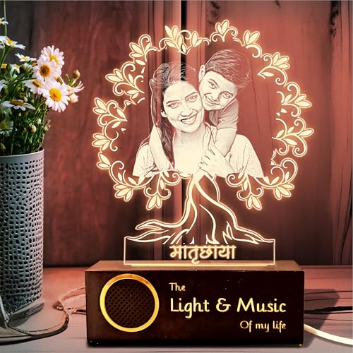 Image of ZOCI VOCI Matruchaya - Mother's Love in Light | Engraved Acrylic Lamp | Gift for Mom (Warm Light + BT Speaker, B&W - Engraving)
